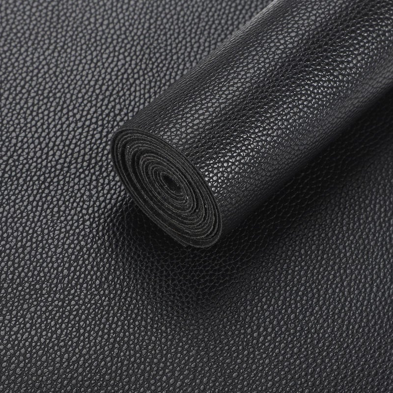 Picheng Solid Color Faux Leather Sheets Lychee Texture Leather Fabric Perfect for Craft DIY Handmade Projects Hair Bows Earrings Crafts Key Chain 1 Roll 8.2" x 53" (21 cm x 135 cm) (Black) - Image 2